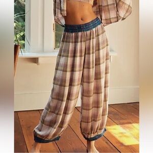 Free People Intimately Fallin For Flannel Sleep Pants Teal/Olay Very Soft &Comfy